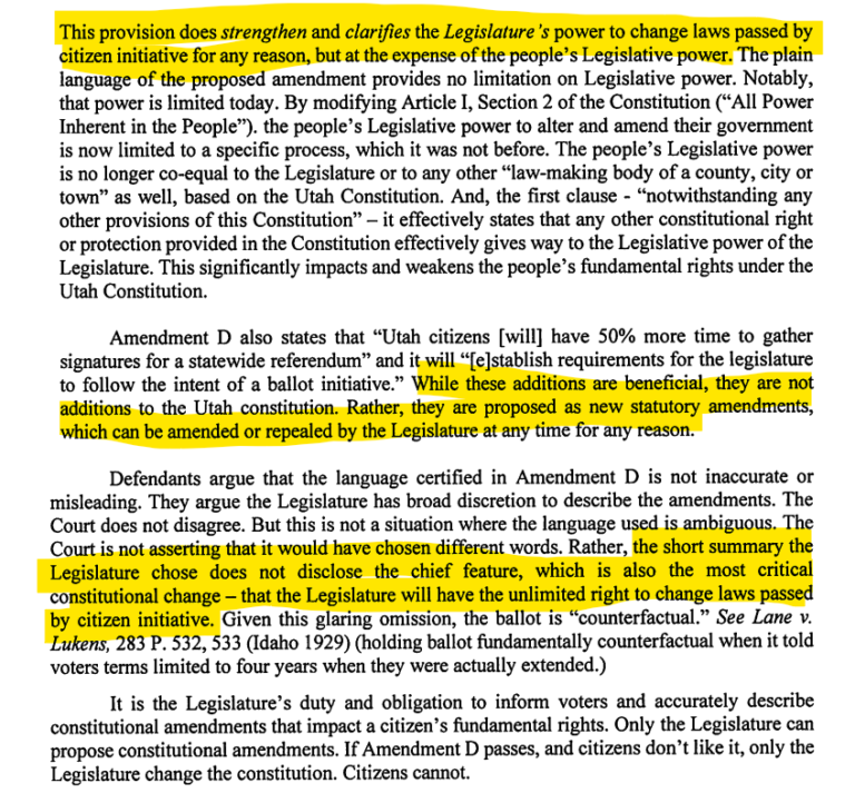 Text of Judge Gibson's ruling, voiding Utah Constitutional Amendment D